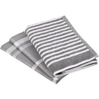 ROSS Geschirrtuch Exclusiv, (Set, 3-tlg), 1x Küchen-Frottiertuch (Streifen) und 2 Geschirrtücher (Karodesign)