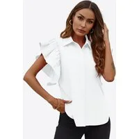 Imily Bela Blusenshirt Damen mit Hemdkragen und Rüschenärmeln aus Baumwolle Casual Oberteil (Packung, 1-tlg., 1per-Pack) mit versteckter Knopfleiste und geschwungenem Saum in Unifarbe