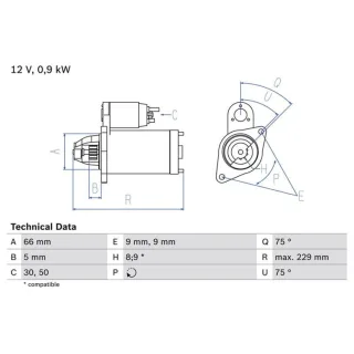 Bosch Anlasser 0,9 kW Suzuki Grand Jimny Samurai Sj413 Vitara X-90