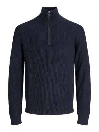 JACK&JONES - JJPANNEL KNIT HALF ZIP AW25 sky captain - Gr. - XL