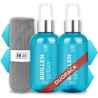 EyeAm Brillenreiniger Set 2x150ml, Brillenspray mit Mikrofasertuch, Glasreiniger (1 Flasche für Zuhause, 1 für Büro oder Auto, Streifenfreies Brillenspray)