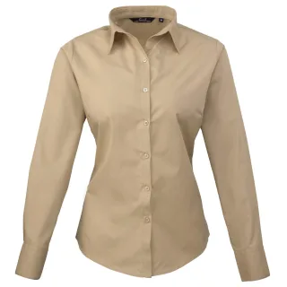 Premier Damen Popeline Bluse / Arbeitshemd, langärmlig (Khaki)