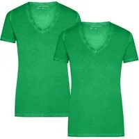 James & Nicholson T-Shirt Doppelpack Tailliertes Damen T-Shirt mit trendiger Spraytechnik JN975 (Doppelpack, 2er-Pack) Trendiges T-Shirt mit V-Ausschnitt
