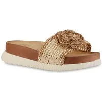 VAN HILL 21748239 EM W68 Damen Sandaletten Camel 39 Sandalette Damen Pantoletten Sandaletten Blumen Profil-Sohle Bast