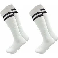 GAWILO Kniestrümpfe Retro für Herren mit stylischen Streifen - weiß & schwarz - Baumwolle (2 Paar) Knielange Socken im sportlichen Look - auch zum Wandern geeignet