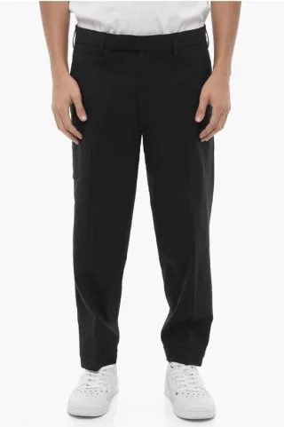 Einfarbige Slim Fit-Chinohose mit verstellbarem Knöchel in Schwarz