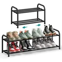 SONGMICS Schuhregal Schuhregal ausziehbar, Schuhablage, Schuh-Organizer, Metall mit verstellbaren Ablagen, 2/3 Ebenen