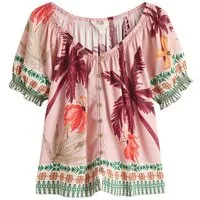 Next Carmenbluse Bardot-Oberteil mit Puffärmeln und Leinenanteil (1-tlg)