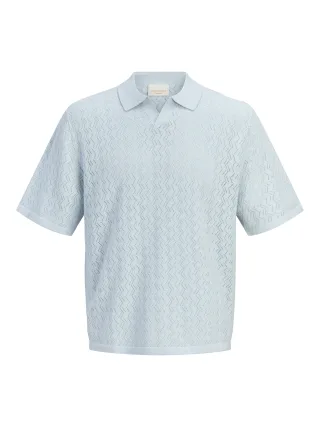 JACK&JONES - JORTYLER KNIT SS SPLIT NECK POLO SN Cashmere Blue - Gr. - XXL