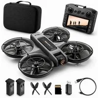 Goldstern-Tech RC-Quadrocopter Drohne (mit 12,5-cm Full-HD Display-Fernsteuerung bis 60min Flugzeit, komplett geschütztem Propellerdesign inkl. 8GB SD-Karte), Dualkamera mit 90° Winkel & 50x Zoom, Optical-Flow, Brushless-Motoren