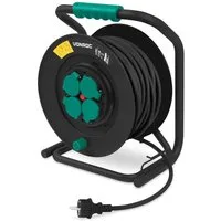 VONROC PRO Kabeltrommel 4-fach (IP44 - Neopren Kabel H07RN-F 3x1,5 mm² - 4 Schuko-Steckdosen mit Erdung -, 3000 Watt (aufgewickelt) / 1100 W (aufgerollt), Kabellänge 50 m), - fester Kern - Wärmeschutz