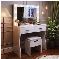 HOMALL Schminktisch mit LED-Beleuchtung,12 Lichtkugeln,einstellbare Helligkeit,mit Spiegel (90 x 40 x 137 cm, drei Helligkeitsstufen einstellbar,mit Hocker, Hocker mit Stauraum)