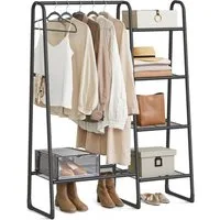 SONGMICS Kleiderständer Wäscheständer, 40 x 101,7 x 153,3 cm, für Schlafzimmer, Wohnzimmer, mit 5 Ablagen, Metallrahmen, bis 70 kg belastbar, tintenschwarz