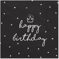 partydeco Papierserviette, Servietten Happy Birthday 33x33cm Krone / Punkte 20 Stück schwarz