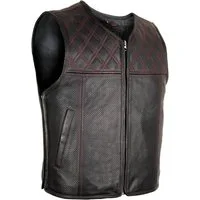 MDM Lederweste Herren Lederweste Bikerweste Hunter Club Kutte schwarz / rot Gesteppte Schultern