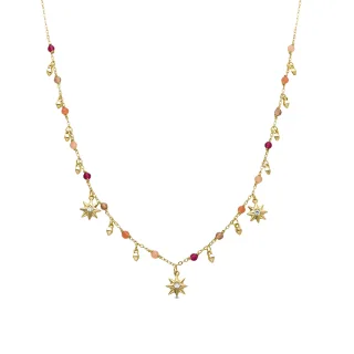 Luxenter Halskette aus 925er Sterlingsilber mit mehrfarbigem Kristall in 18K Gelbgold - Sekhay