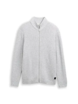 Tom Tailor - Strickjacke mit Reißverschluss light grey melange white core - Gr. - XXL