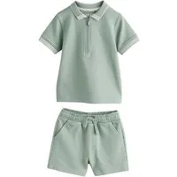 Next Shirt & Shorts Kurzarm-Polohemd mit Reißverschluss und Shorts (2-tlg)