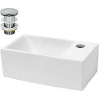LuxeBath Waschbecken Aufsatzwaschbecken aus Keramik Handwaschbecken Wasserfall Waschtisch, Waschschale Aufsatzwaschtisch Weiß inkl. Ablaufgarnitur ohne Überlauf
