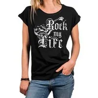 MAKAYA Print-Shirt Ausgefallene T-Shirts Damen lässige Oberteile Top Gitarrenmotiv Tunika (Rock Band Motiv, schwarz, grau, rosa, blau) große Größen