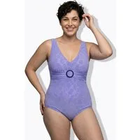 Ulla Popken Badeanzug Badeanzug Blütenstruktur Softcups Zierring