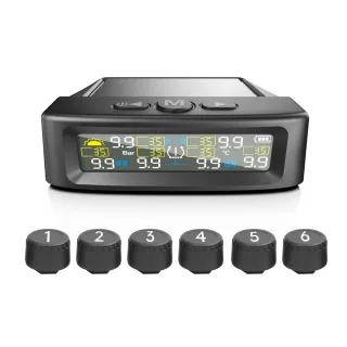 Solar Car TPMS Tire Pressure Monitoring System Automatic Safety Alarm System Tire Temperature Monitoring with 6 Sensors