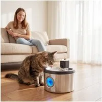 PawHut Trinkbrunnen Kabellos Edelstahl Katzenbrunnen mit Bewegungsmelder 6 Filtern 4 l, Ultra-leise Batteriebetrieben Wasserbrunnen für 30 Tage Silber
