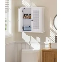 Yorbay Hängeschrank Badezimmerschrank mit Rattanfront (57 x 60 x 22 cm) Weißer Wandschrank mit Doppeltüren & verstellbarem Einlegeboden