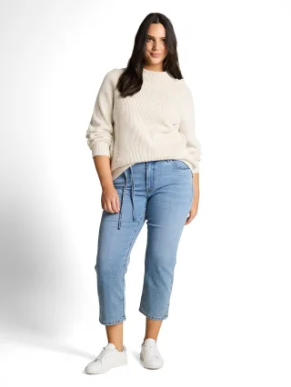 Tom Tailor - Plus Size - TTPLUS SLIM Jeans mit Bindegürtel clean light stone blue denim - Gr. - 48