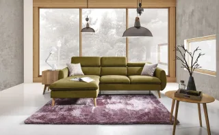 Ecksofa Sofa COTTA Polyesterstoff Lindengrün Ottomane Links