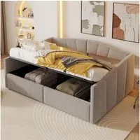 Merax Daybett Polsterbett mit Lattenrost & Armlehnen (Kinderbett Jugendbett, 1 tlg), Tagesbett Samtstoff Schlafsofa 140x200cm mit hydraulischem Bettkasten