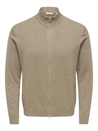 ONLY&SONS - ONSLOUI REG 12 ZIP CARDIGAN KNIT NOOS Desert Taupe - Gr. - L