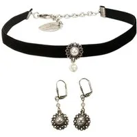 Alpenflüstern Ketten-Set Trachtenschmuck-Set Trachten-Samt-Kropfband und Ohrhänger Helena (schwarz), - Damen-Trachten-Schmuck, Trachtenset Trachtenkette und Trachten-Ohrringe