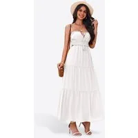 Imily Bela Maxikleid Damen Strand mit Rüschen Bänder ärmellos Boho Sommer Urlaub (Packung, 1-tlg., 1per-Pack) in Unifarbe