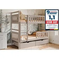 Kids Collective Hochbett 80x180, 90x200 cm mit 2 Schubladen Kinderbett mit Rausfallschutz Lattenrost, umbaubar in 2 Kinderbetten, Kaschmir, 200x90, mit Matratze