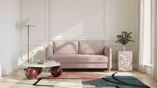 BRUNO Schlafsofa 160cm in Pink Blush Rosa | Pillow | stabiles Massivholz & Boxspringkomfort