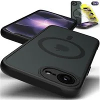 GreenHec Handyhülle iPhone 17e / 16e Hülle MagSafe Case Handy Schwarz Schutzhülle Cover 6,1 Zoll, Magnet Cover Magnetische Hülle Kameraschutz Black Matt Bumper Stoßfest