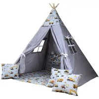 Pamek Tipi-Zelt Kinder Spielzelt Teepee Tipizelt Spielset für Kinder Baustelle Bagger, Personen: 2 (6 tlg., Komplettset ohne Decko)