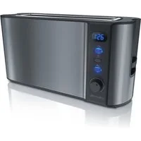 Arendo Toaster Langschlitz, Edelstahl, Display mit Restzeitanzeige, Brötchenaufsatz, 1 langer Schlitz, für 2 Scheiben, 1000 W, Wärmeisolierendes Gehäuse, Defrost Funktion, Krümelschublade