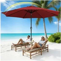 Clanmacy Sonnenschirm Sonnenschirm Ø350 cm Balkonschirm Gartenschirm UV50+ ohne Knick Rot, LxB: 350x350 cm, Stabiler knickbar/für Garten, Balkon, Terasse/Sonnenschutz