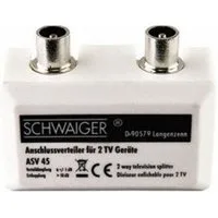 Schwaiger 2-Wege Verteiler ASV45532 Breitbandaufsteckverteiler, 2x TV, für 2 FS-Geräte an Antennensteckdose, Anschlussverteiler, Weiß / Silber