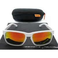 Rennec Sonnenbrille Herren Weiß Matt Rechteckig Gläser Orange Verspiegelt Rubber Haptik, stabile 3in2 Bügelgelenke, inkl. Hardcase