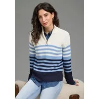 Laura Scott Strickpullover im maritimen Streifenlook mit Troyerkragen mit hüftlanger Passform