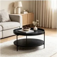 WILLIAMSPACE Couchtisch Meta Runder Couchtisch 2 Ebenen, MDF Echtholzfurnier & Echtholzrand