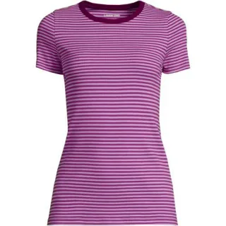 Feinripp-Shirt mit Rundhalsausschnitt und kurzen Ärmeln, Damen,  Blau, Baumwolle/Elasthan, by Lands' End