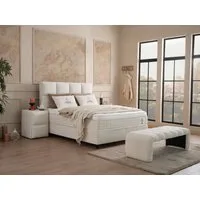 gowoll Boxspringbett 180 x 200 Beige mit Matratze und gepolstertem Kopfteil Luxus bett (Kostenlose Lieferung, gepolstertes Kopfteil + Taschefederkern Matratze + 2 Bettkästen), Doppelbett gepolstertes Kopfteil Bett mit Bettkasten