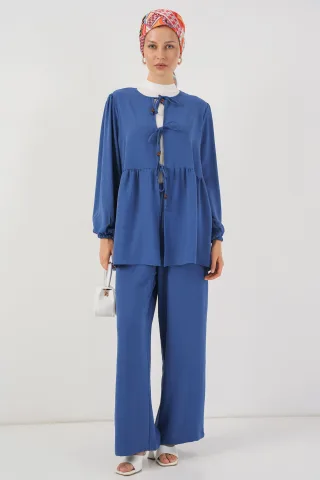 Rundhals Langtunika und Weite-Hosen-Set