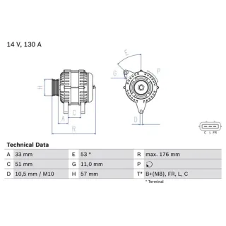 Bosch Lichtmaschine 130A Hyundai Kia 0986082820