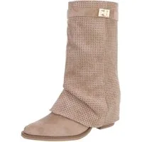 Ital-Design Eleganter perforierter Boot mit Riegelverschluss für Damen Westernstiefel (91261286) Blockabsatz Stiefel in Hellbraun