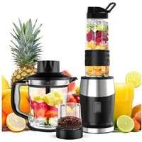 Fofile Standmixer 3-in-1 Mixer Smoothie Maker Zerkleinerer & Mühle mit Tragbarer Becher, 700 W, 24.000 U/min, 4 scharfen Edelstahlmessern, Ein-Knopf-Bedienung